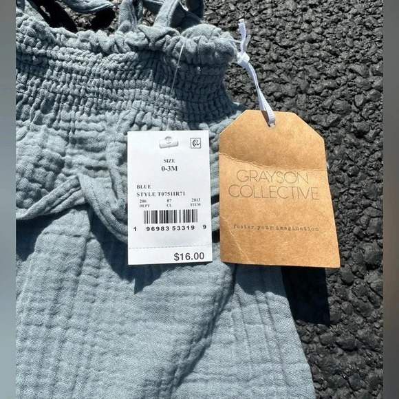 Grayson Collective Baby Muslin Ruffle Strap Romper Blue Size 0–3M - Picture 3 of 3